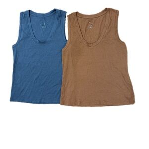 Set of 2 A New Day Grey and Brown Ribbed Scoop Neck Tank Tops XL